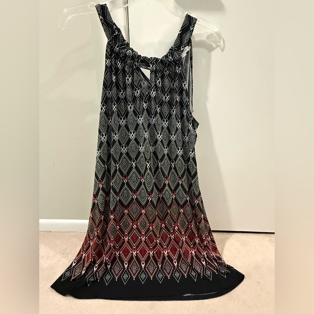 White House Black Market Black Ombre Diamond Print Dress with tie back.
